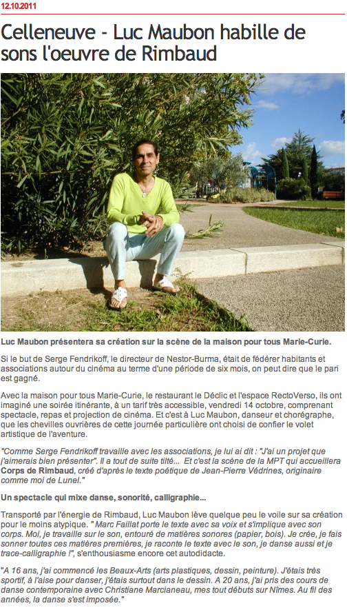 Article du Midi Libre_Celleneuve - Luc Maubon habille de sons l'oeuvre de Rimbaud