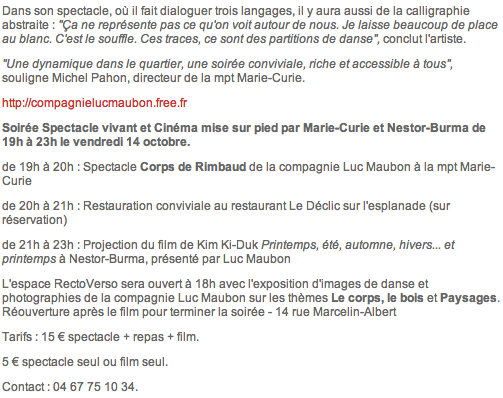 Article du Midi Libre_Celleneuve - Luc Maubon habille de sons l'oeuvre de Rimbaud